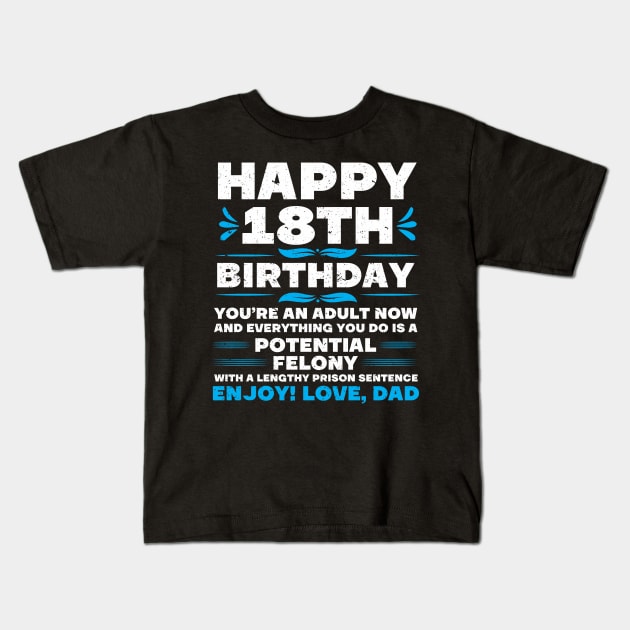 Legally Adult 18 Birthday Happy 18th Birthday Kids T-Shirt by IngeniousMerch